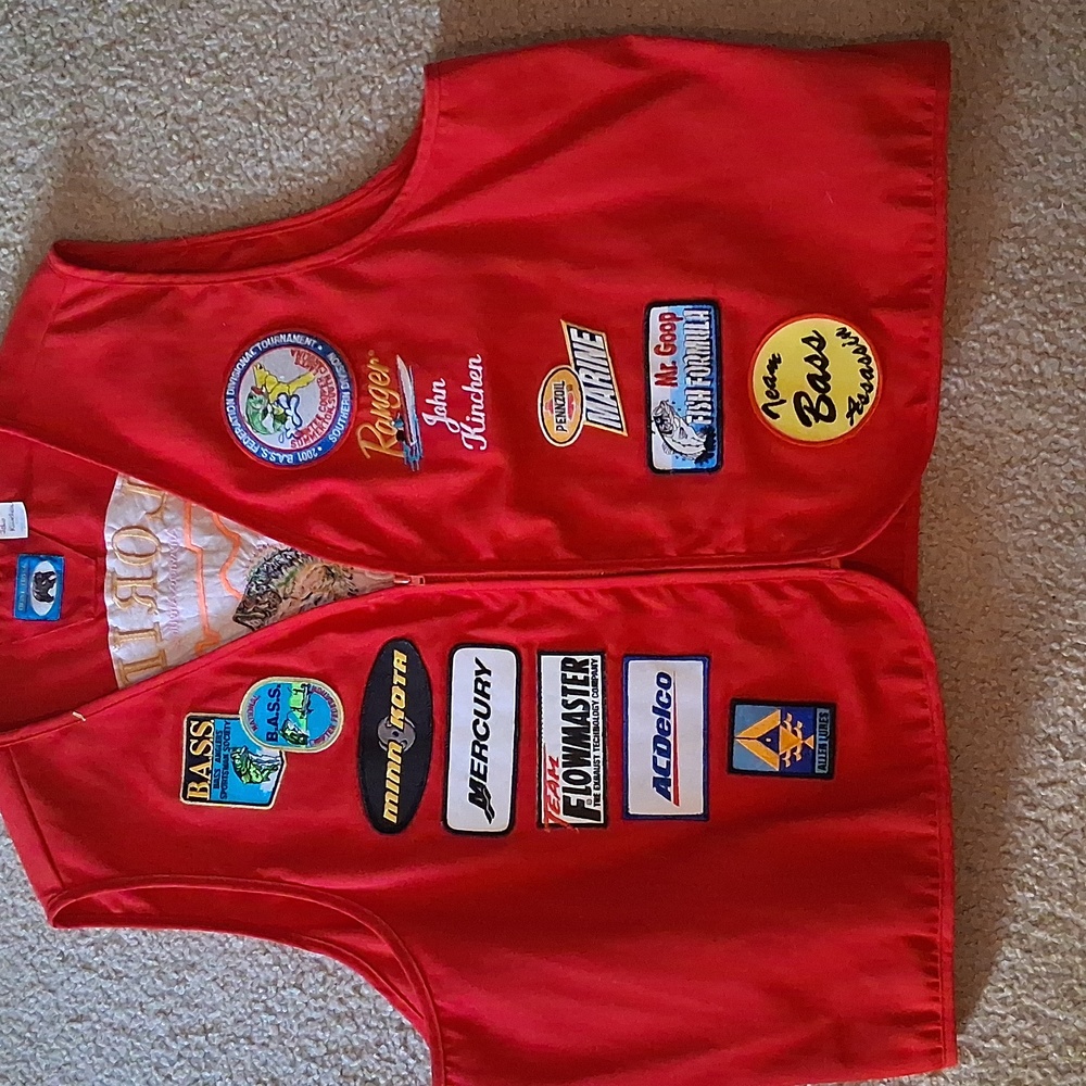 Red Embroidered Fishing Patch Vest by